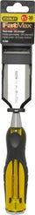 Stanley - 9" OAL x 1-1/2" Blade Width Wood Chisel - 1-1/2" Tip, Acetate & Rubber Grip Handle - Benchmark Tooling