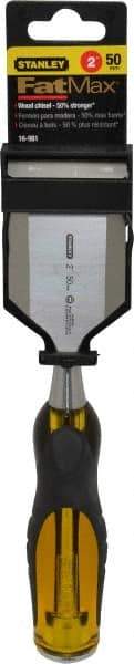 Stanley - 9" OAL x 2" Blade Width Wood Chisel - 2" Tip, Acetate & Rubber Grip Handle - Benchmark Tooling