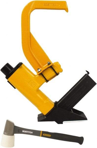 Stanley Bostitch - 1/2" Crown, 16 Gauge, 92 Staple Capacity Power Stapler - 1/4" Inlet, 70 to 90 psi Air Pressure, Includes Graphite Mallet & Pre-Finished Flooring Adapter Foot - Benchmark Tooling