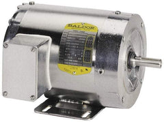 Baldor - 1 hp, TENV Enclosure, 1,725 RPM, 208-230/460 Volt, 60/50 Hz, Three Phase Energy Efficient Motor - Size 56C Frame, C-Face/Base Mount, 1 Speed, Ball Bearings, 1.60 Full Load Amps, F Class Insulation - Benchmark Tooling