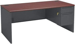 Hon - Steel-Reinforced High-Pressure Laminate/Metal Right Pedestal Desk - 66" Wide x 30" Deep x 29" High, Mahogany/Charcoal - Benchmark Tooling