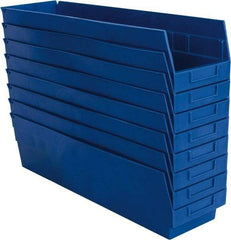 Quantum Storage - 50 Lb. Load Capacity, 23-5/8" Deep, Blue Polypropylene Hopper Shelf Bin - 6" High x 6-5/8" Wide x 23-5/8" Long - Benchmark Tooling