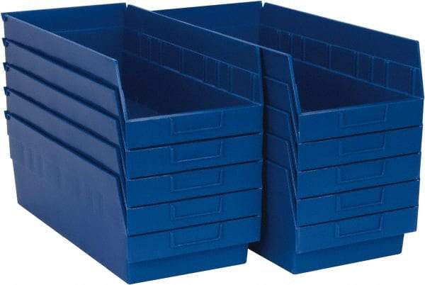 Quantum Storage - 50 Lb. Load Capacity, 17-7/8" Deep, Blue Polypropylene Hopper Shelf Bin - 6" High x 8-3/8" Wide x 17-7/8" Long - Benchmark Tooling