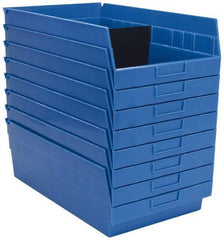 Quantum Storage - 50 Lb. Load Capacity, 17-7/8" Deep, Blue Polypropylene Hopper Shelf Bin - 6" High x 11-1/8" Wide x 17-7/8" Long - Benchmark Tooling