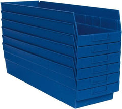 Quantum Storage - 50 Lb. Load Capacity, 23-5/8" Deep, Blue Polypropylene Hopper Shelf Bin - 6" High x 8-3/8" Wide x 23-5/8" Long - Benchmark Tooling