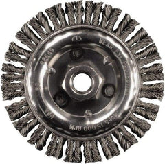 PFERD - 4" OD, 5/8-11 Arbor Hole, Knotted Steel Wheel Brush - 3/16" Face Width, 3/4" Trim Length, 0.02" Filament Diam, 20,000 RPM - Benchmark Tooling