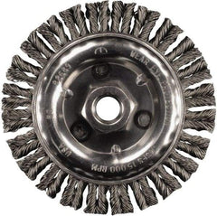 PFERD - 6" OD, 5/8-11 Arbor Hole, Knotted Stainless Steel Wheel Brush - 3/16" Face Width, 1-1/8" Trim Length, 0.02" Filament Diam, 12,500 RPM - Benchmark Tooling