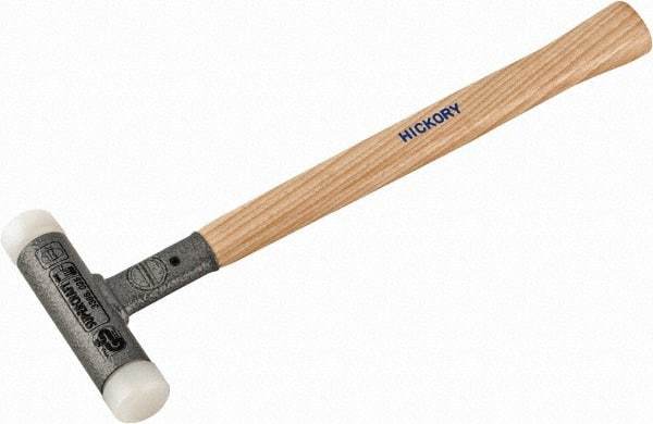 HALDER - 11 oz Head 1" Face Diam Nylon Dead Blow Hammer - 12" OAL, Hickory Handle - Benchmark Tooling