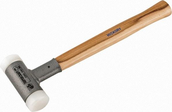 HALDER - 26 oz Head 1-1/2" Face Diam Nylon Dead Blow Hammer - 14" OAL, Hickory Handle - Benchmark Tooling