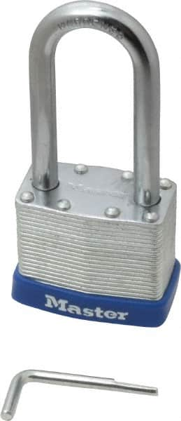 Master Lock - 2" Body Width, 2-1/4" Shackle Clearance, Laminated Steel Zinc Coating Combination Lock - 5/16" Shackle Diam, 15/16" Shackle Width - Benchmark Tooling