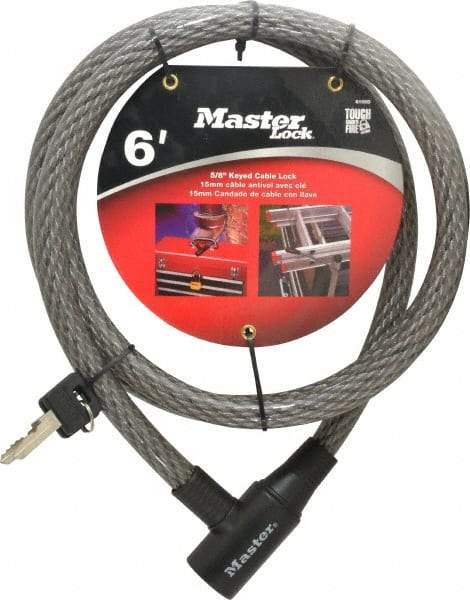 Master Lock - 6' Long Heavy Duty Cable Lock - 5/8" Diam, Keyed Different - Benchmark Tooling