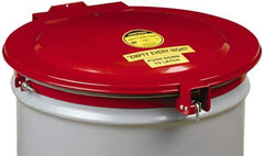 Justrite - 55 Gal, Steel Drum Cover - Hinged Self-Closing Drum Cover - Benchmark Tooling