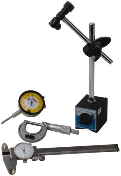 Import - 4 Piece, Machinist Caliper and Micrometer Tool Kit - Includes Base, Micrometer, Caliper and Indicator - Benchmark Tooling