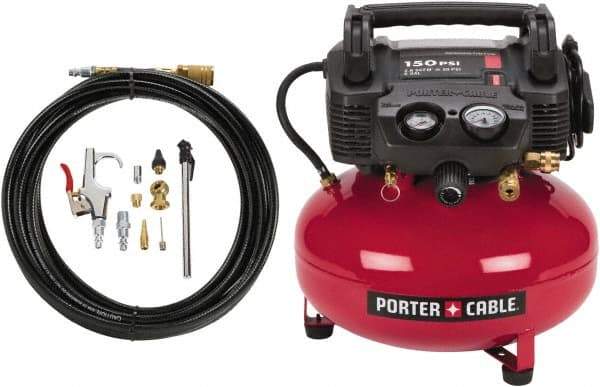 Porter-Cable - 0.8 hp, 2.6 CFM Hand Carry Pancake Compressor - 6 Gallon Tank, 10 Amp, 150 Max psi, 120V - Benchmark Tooling