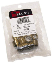 Recoil - 5 Inserts, 7/16-14 UNC, 1D, Stainless Steel Screw Locking Insert - 7/16 Inch Overall Length, with Tang, Bright Finish - Exact Industrial Supply