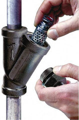 Flow Ezy Filters - 1-1/2 NPT Thread, 40 Micron, 6" Outside Diam, 7-1/2" Long, Stainless Steel Wire Cloth Media, Filter Assembly - Epoxy Coated Cast Iron - Benchmark Tooling