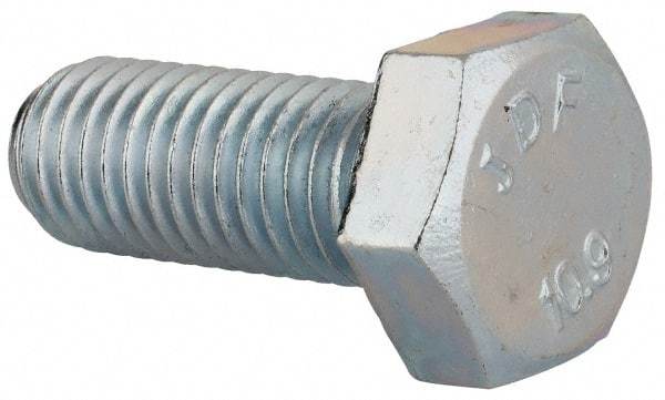 Value Collection - M12x1.75mm Metric Coarse, 30mm Length Under Head Hex Head Cap Screw - Fully Threaded, Grade 10.9 Steel, Zinc-Plated Finish, 19mm Hex - Benchmark Tooling