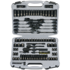 STANLEY® 1/4" & 3/8" Drive 99 Piece Fractional & Metric Black Chrome Laser Etched Socket Set - Benchmark Tooling