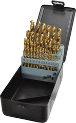 Interstate - 1/16 to 1/2", 118° Point, TiN Finish, High Speed Steel Jobber Length Drill Bit Set - Benchmark Tooling