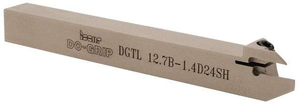 Iscar - 0.055" Min Groove Width, 4.7" OAL, Left Hand Indexable Grooving Cutoff Toolholder - 1/2" Shank Height x 1/2" Shank Width, DG. 14.. Insert Style, DGT Toolholder Style, Series Do Grip - Benchmark Tooling
