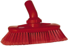 Vikan - 1-1/2" Bristle Length, Polyester Wash Brush - 7-3/4" Long x 3" Wide Head, 8" OAL, European Threaded Handle, Red, Polypropylene Block, Flagged - Benchmark Tooling