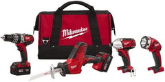 Milwaukee Tool - 18 Volt Cordless Tool Combination Kit - Includes 1/2" Hammer Drill, 1/4" Hex Impact Driver & One-Handed Hackzall Reciprocating Saw, Lithium-Ion Battery Included - Benchmark Tooling