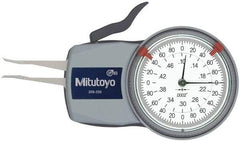 Mitutoyo - 0.1 to 1/2" Inside Dial Caliper Gage - 0.0002" Graduation, 0.0008" Accuracy, 0.47" Leg Length, 0.027" Deep x 0.023" Wide Groove, Chisel Contact Points - Benchmark Tooling