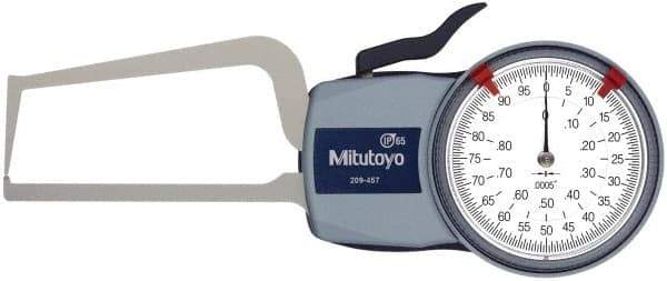 Mitutoyo - 0.8 Inch Max Measurement, 0.0005 Inch Graduation, Outside Dial Caliper Gage - 3.2 Inch Leg Length, 0.0015 Inch Accuracy - Benchmark Tooling