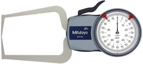 Mitutoyo - 0.8 Inch Max Measurement, 0.0005 Inch Graduation, Outside Dial Caliper Gage - 3.2 Inch Leg Length, 0.0015 Inch Accuracy - Benchmark Tooling