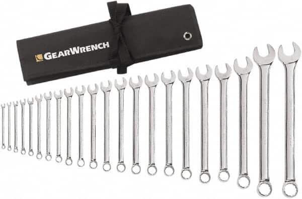 GearWrench - 22 Piece, 6mm to 23mm, 12 Point Combination Wrench Set - Metric Measurement Standard, Chrome Finish, Comes in Roll - Benchmark Tooling