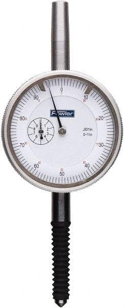 Fowler - 1" Range, 0-100 Dial Reading, 0.001" Graduation Dial Drop Indicator - 2-1/4" Dial, 0.1" Range per Revolution, 0.001" Accuracy, Revolution Counter - Benchmark Tooling