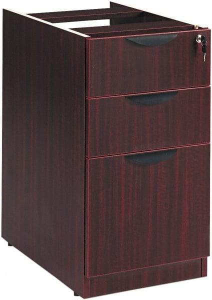 ALERA - 15-5/8" Wide x 28-1/2" High x 28-1/2" Deep, 3 Drawer Full Pedestal - Woodgrain Laminate, Mahogany - Benchmark Tooling