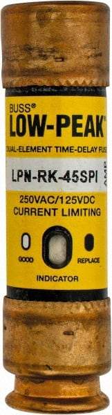 Cooper Bussmann - 125 VDC, 250 VAC, 45 Amp, Time Delay General Purpose Fuse - Fuse Holder Mount, 76.2mm OAL, 100 at DC, 300 at AC (RMS) kA Rating, 13/16" Diam - Benchmark Tooling