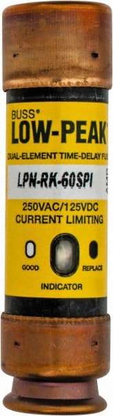 Cooper Bussmann - 125 VDC, 250 VAC, 60 Amp, Time Delay General Purpose Fuse - Fuse Holder Mount, 76.2mm OAL, 100 at DC, 300 at AC (RMS) kA Rating, 13/16" Diam - Benchmark Tooling