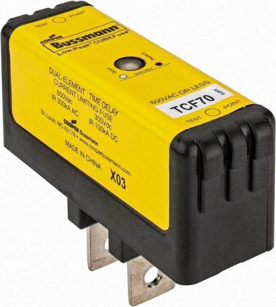 Cooper Bussmann - 300 VDC, 600 VAC, 70 Amp, Time Delay General Purpose Fuse - Plug-in Mount, 76.45mm OAL, 100 at DC, 200 (CSA RMS), 300 (UL RMS) kA Rating - Benchmark Tooling