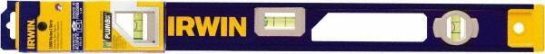 Irwin - Magnetic 24" Long 3 Vial I-Beam Level - Aluminum, Blue/Yellow, 1 Level & 2 Plumb Vials - Benchmark Tooling