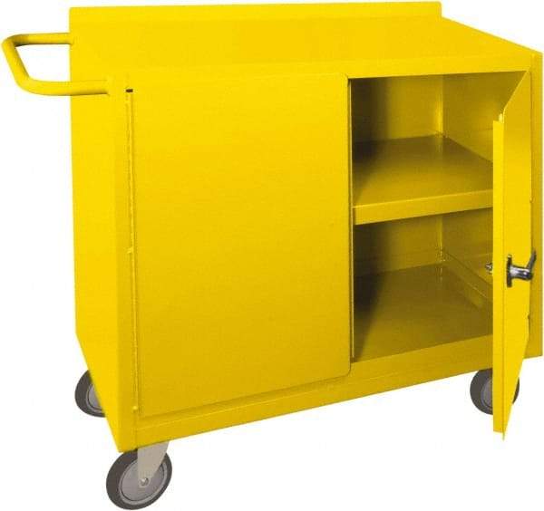 Durham - 2 Door, 1 Shelf, Yellow Steel Standard Safety Cabinet - 78" High x 18" Wide x 36" Deep, Manual Closing Door - Benchmark Tooling