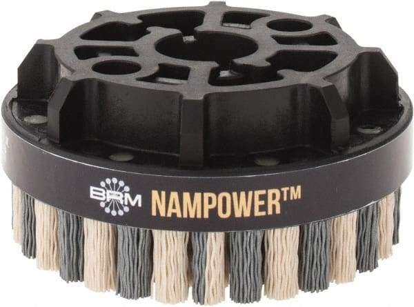 Brush Research Mfg. - 4" 320 Grit Ceramic/Silicon Carbide Tapered Disc Brush - Fine Grade, CNC Adapter Connector, 0.71" Trim Length, 7/8" Arbor Hole - Benchmark Tooling