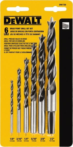 DeWALT - 1/8 to 1/2", 118° Point, Bright Finish, High Speed Steel Brad Point - Benchmark Tooling