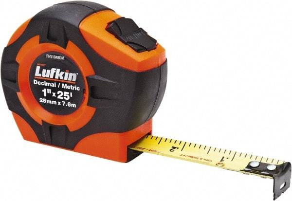 Lufkin - 26' x 1" Yellow Blade Tape Measure - 1/10 & 1/100' Graduation, A29 Graduation Style, High-Visibility Orange Case - Benchmark Tooling