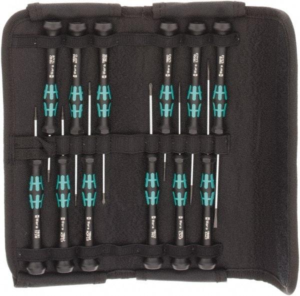 Wera - 12 Piece Hex, Phillips, Slotted & Torx Screwdriver Set - Blade Sizes: Width mm 1.5, 2, 3 & 1.8, Bit Sizes: Torx T-5 & T-6 - Benchmark Tooling