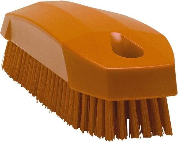 Vikan - 0.7" Bristle Length, Polyester Scrub Brush - 1-1/2" Wide Head, 4-1/2" OAL, Orange, Polypropylene Block - Benchmark Tooling