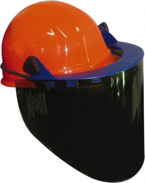PRO-SAFE - Nylon Orange Ratchet Adjustment, Face Shield & Headgear Set - 20" Wide x 10" High x 0.06" Thick, Anti-Fog, Green Window - Benchmark Tooling