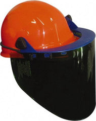 PRO-SAFE - Nylon Orange Ratchet Adjustment, Face Shield & Headgear Set - 20" Wide x 10" High x 0.06" Thick, Anti-Fog, Green Window - Benchmark Tooling
