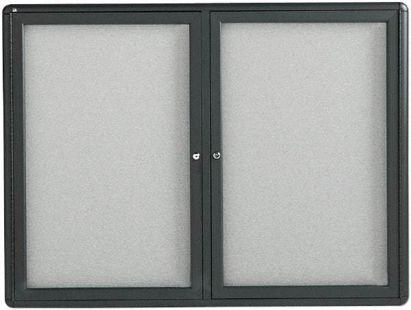 Quartet - 48" Wide x 36" High Enclosed Cork Bulletin Board - Fabric Covered, Gray - Benchmark Tooling