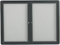 Quartet - 48" Wide x 36" High Enclosed Cork Bulletin Board - Fabric Covered, Gray - Benchmark Tooling