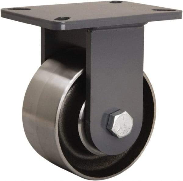 Hamilton - 6" Diam x 3" Wide x 8" OAH Top Plate Mount Rigid Caster - Forged Steel, 4,500 Lb Capacity, Tapered Roller Bearing, 5-1/4 x 7-1/4" Plate - Benchmark Tooling