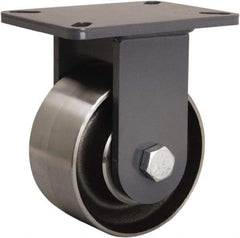 Hamilton - 6" Diam x 3" Wide x 8" OAH Top Plate Mount Rigid Caster - Forged Steel, 6,000 Lb Capacity, Sealed Precision Ball Bearing, 5-1/4 x 7-1/4" Plate - Benchmark Tooling