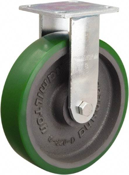 Hamilton - 8" Diam x 2" Wide x 9-1/2" OAH Top Plate Mount Rigid Caster - Polyurethane Mold onto Cast Iron Center, 1,200 Lb Capacity, Sealed Precision Ball Bearing, 4 x 4-1/2" Plate - Benchmark Tooling