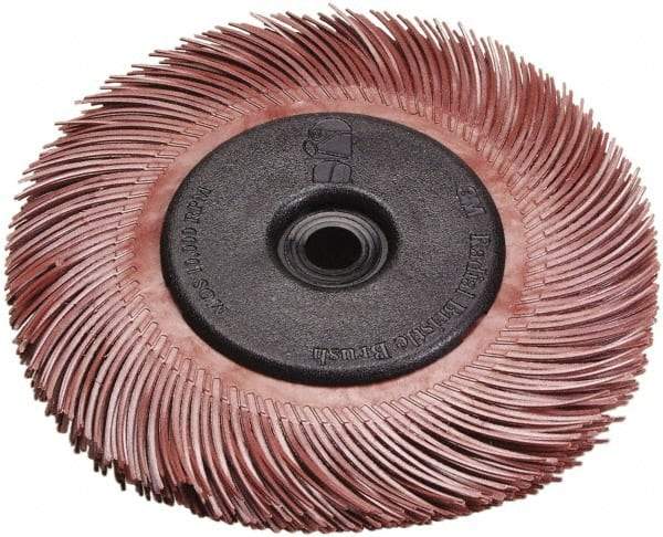 3M - 9/16" Diam, 1/16" Max Face Width, Shank Radial Bristle Brush - 220 Grit, Very Fine Grade, 30,000 Max RPM, Red - Benchmark Tooling